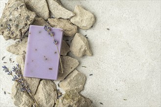Lavender soap rocks with copy space