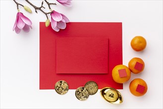Magnolia coins with card mock up chinese new year