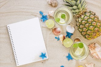 Mojito cocktails glasses with notebook