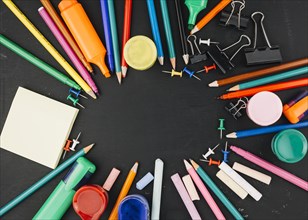 Office supplies lying circle