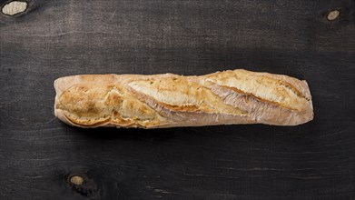 Top view whole baguette french bread