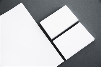 Two stacks business cards paper