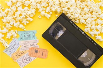 Vhs with popcorn movie tickets