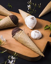 Wooden board with ice cream cone