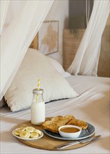 Breakfast bed with milk banana bread
