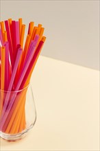 Colorful plastic straw collection glass