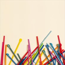 Flat lay colorful plastic straw collection