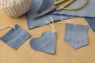 High angle arrangement with jeans fabric