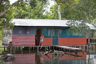 Kitchen building on stilts over river in a tourist camp in the Pampas del Yacuma in Bolivia