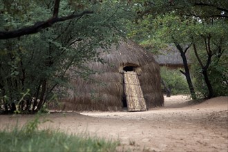Traditional Bushmen hut in the Kalahari desert near Ghanzi