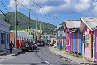 Colorful houses and shops in the main street of Hillsborough