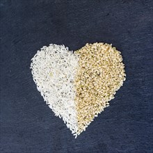 Heart shape from rice grains table