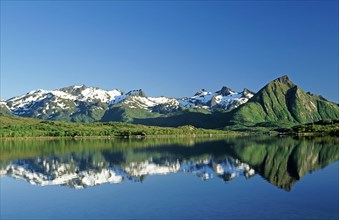 Reflection in lake of the Trolldalstinden mountains