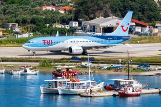 A Boeing 737 MAX 8 aircraft of TUI Airlines Nederland with the registration PH-TFN at Skiathos Airport