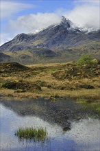 Bog and Sgurr nan Gillean in the Cuillin Hills viewed from Sligachan on the Isle of Skye