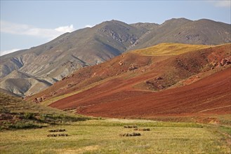 Colourful mountain slopes between Tabriz and Ardabil in Iran