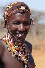 Portrait of Samburu warrior in traditional dress