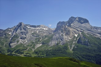 View over the Cirque de Gourette and the Massif du Ger seen from the Col d'Aubisque in the Pyrenees