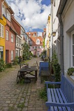 Colourful houses at the alley Sievers Torweg in the Hanseatic town Luebeck