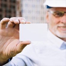 Close up man with business card mock up