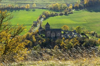 Romanesque church of Chastel in autumn