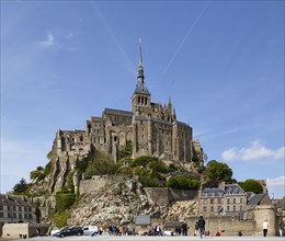 Mont-Saint-Michel monastery at low tide from a frog's-eye view