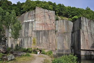 The abandoned red marble quarry Carriere de Beauchateau at Senzeilles in the Belgian Ardennes