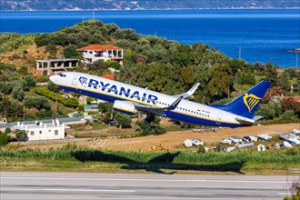 A Ryanair Boeing 737-800 aircraft with the registration SP-RSG at Skiathos Airport