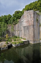 The abandoned red marble quarry Carriere de Beauchateau at Senzeilles in the Belgian Ardennes