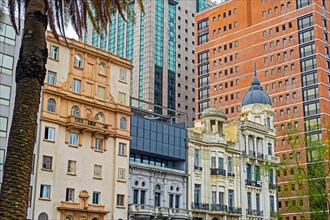 Colonial houses and modern skyscrapers along the Plaza Independencia