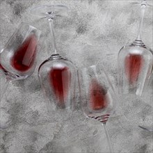 Top view wine glasses marble background
