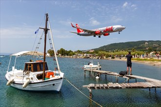 A Boeing 737-800 Jet2 aircraft with registration G-JZBL at Skiathos Airport