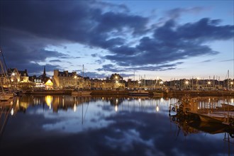The harbour of Paimpol in the evening during the blue hour