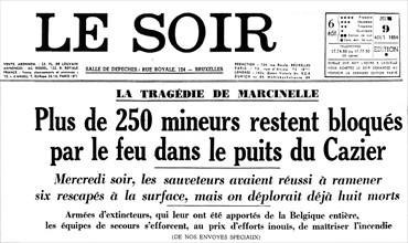 Headline about the Marcinelle mining disaster in Le Soir