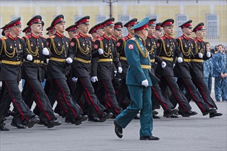 Military parade of Russian cadets at Palace Square in the city Saint Petersburg