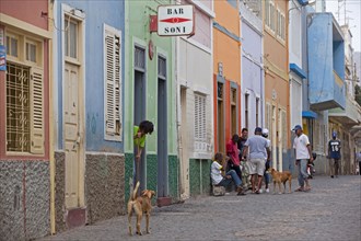 Creole people in the old colonial historic center of Mindelo on the island Sao Vicente