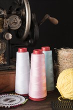 Threads needles near sewing machine