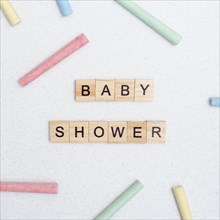 Top view baby showes colorful chalk