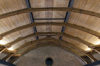 Reconstructed wooden ceiling vault of the former synagogue