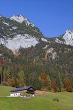 Traditional house with solar panels on roof near Hintersee at Ramsau