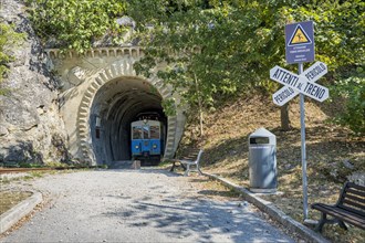 Historic railcar in tunnel