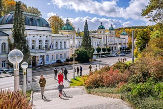 Casino Bellevue and Hotel Nove Lazne by the autumnal spa park