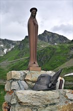 Statue of the Virgin Mary near the hospice Fonteinte at the Great Saint Bernard Pass