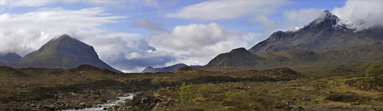 Marsco and Sgurr nan Gillean in the Cuillin Hills viewed from Sligachan on the Isle of Skye