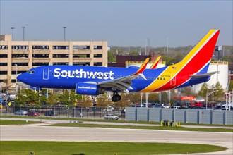 A Boeing 737-700 aircraft of Southwest Airlines with the registration number N7750A at Chicago Airport