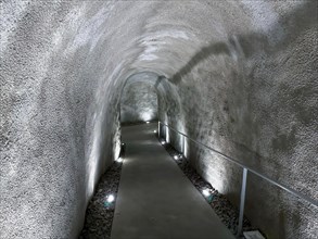 Walkway with Railing in an Illuminated Underground Tunnel in Switzerland