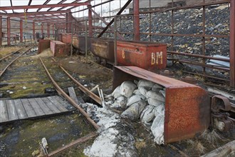 Old rusty coal mine wagons at Pyramiden
