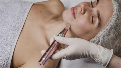 Woman wellness center having skin treatment