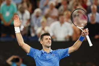 Novak Djokovic celebrates after winning