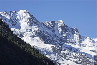 Snow covered mountain Gran Paradiso seen from Cogne in the Graian Alps